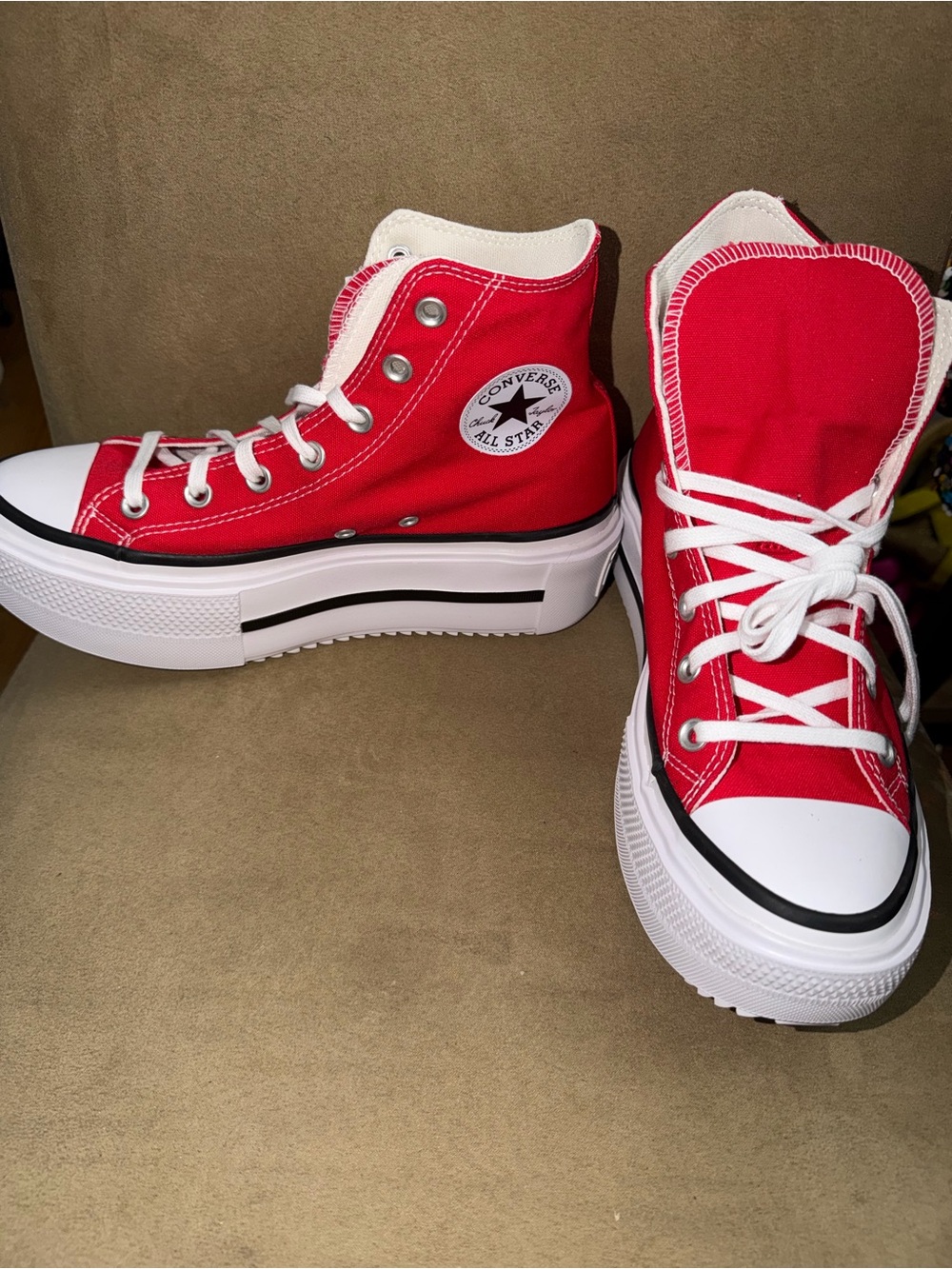 Converse Red High-Top Platform Sneakers with White Accents